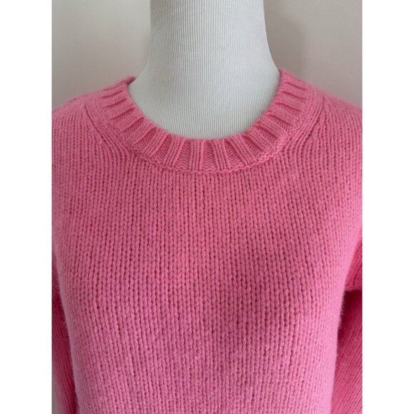 J CREW Fisherman Sweater S Wool Blend Bubblegum Pink Thick Knit Crew Neck - Picture 3 of 12